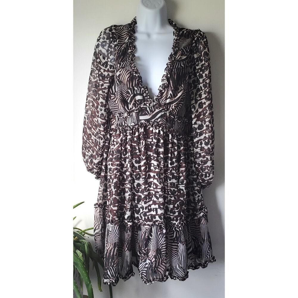 Betsy Johnson Womens Multi Animal Print Flowy  Mini Dress Size 10 Whimsygoth